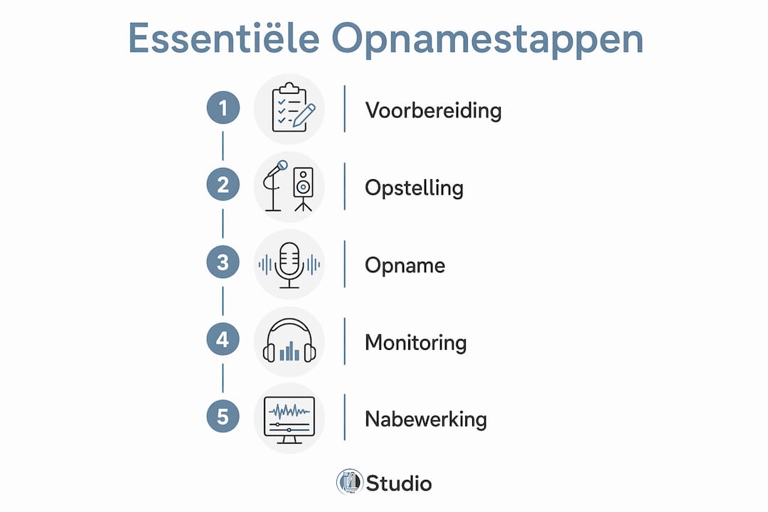 Infographie présentant les étapes essentielles d'une session d'enregistrement en studio