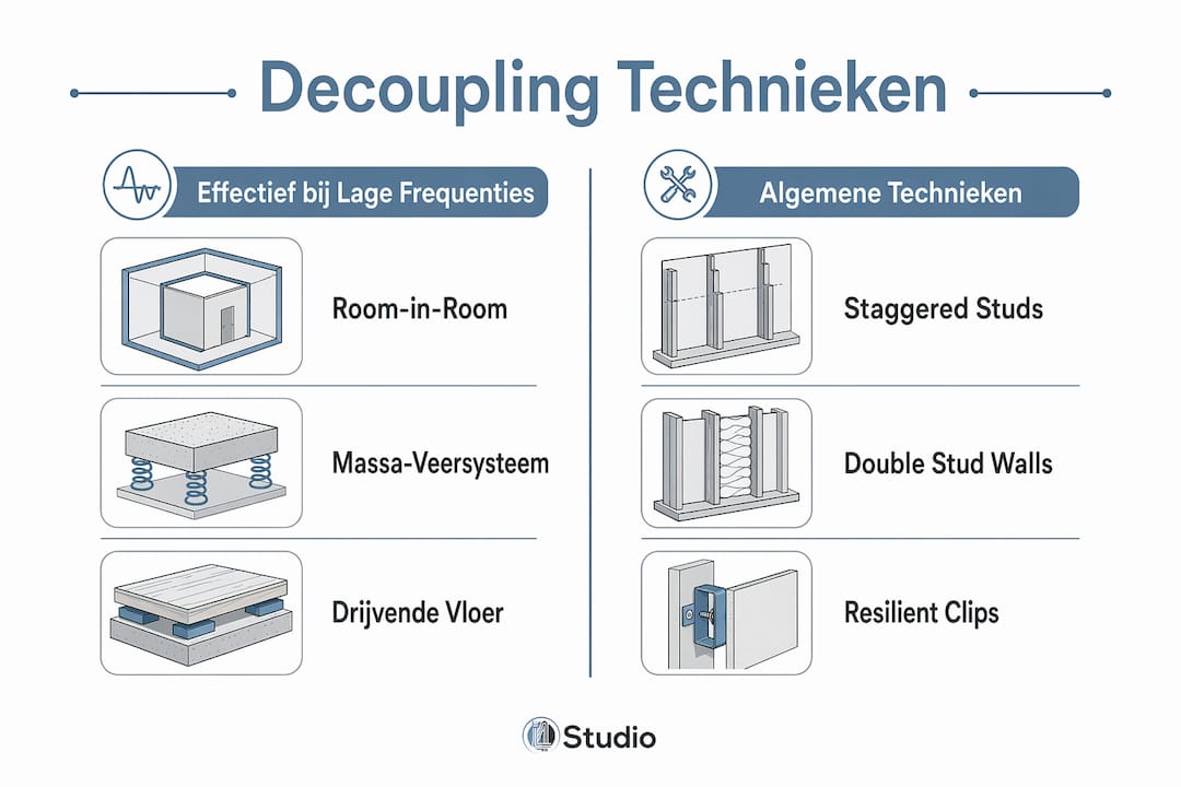 Explaining Decoupling in the Studio: A Complete Guide for 2026 2 Overview of decoupling methods for low frequencies: an infographic with a clear comparison