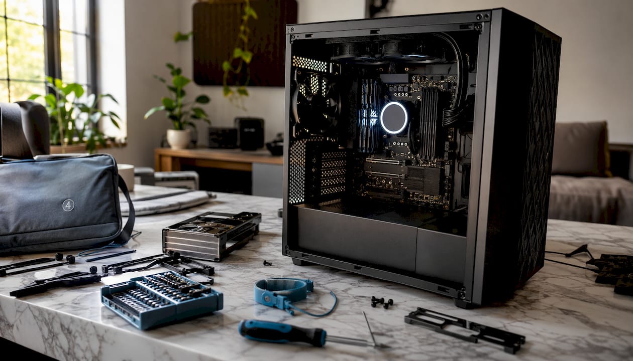 Detailopname van de binnenkant van een studio-pc