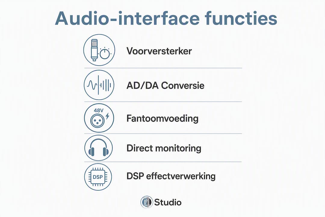 De rol van een audio-interface in jouw studio 1 Infographic met de belangrijkste functies van een audio-interface