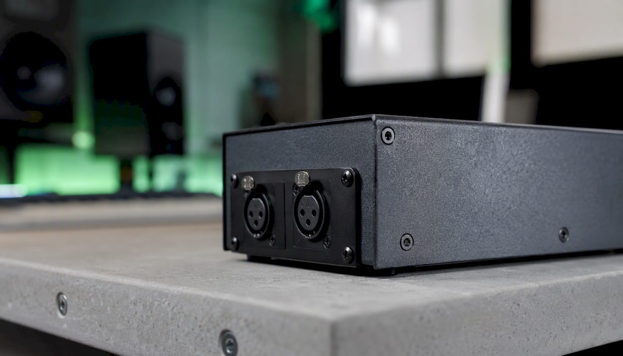 Close-up of a passive hum suppressor with a transformer