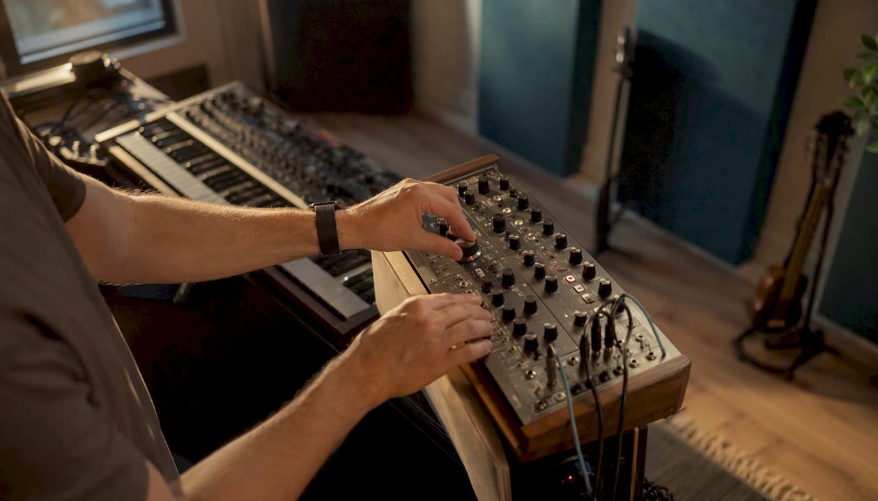 Gain Staging in Your DAW: A Practical Workflow for Producers 2 Using both hands, I carefully adjust the synthesizer's output knob.