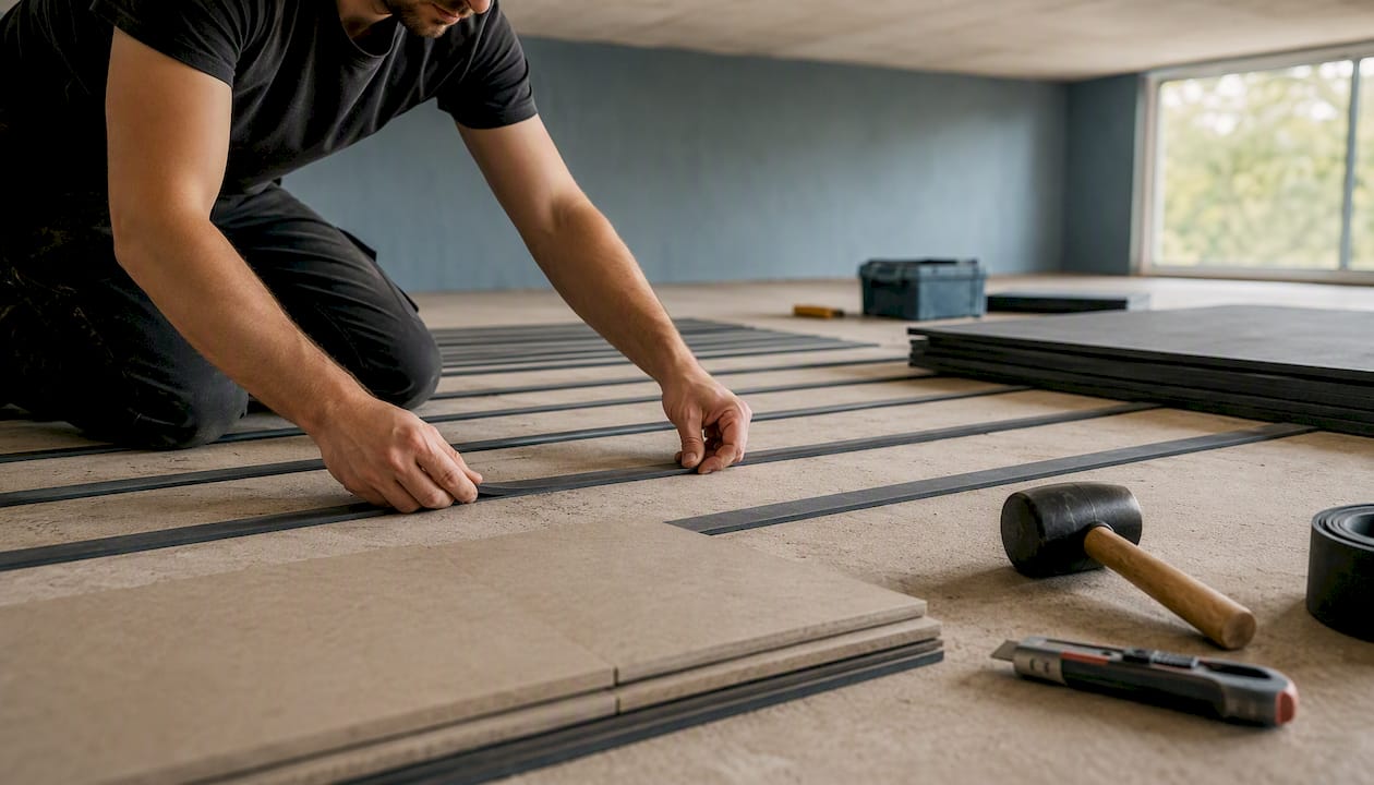 Floating Floors for Your Recording Studio: A Complete Guide 4 Insulation boards are installed by hand when installing a floor yourself.