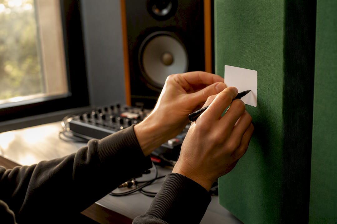 Hardware synth opnemen: de complete workflow voor jouw studio 3 Handen die een opname nummeren met een blanco sticker