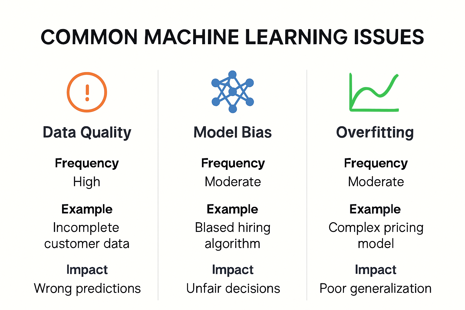 Infographic showing common machine learning issues for businesses