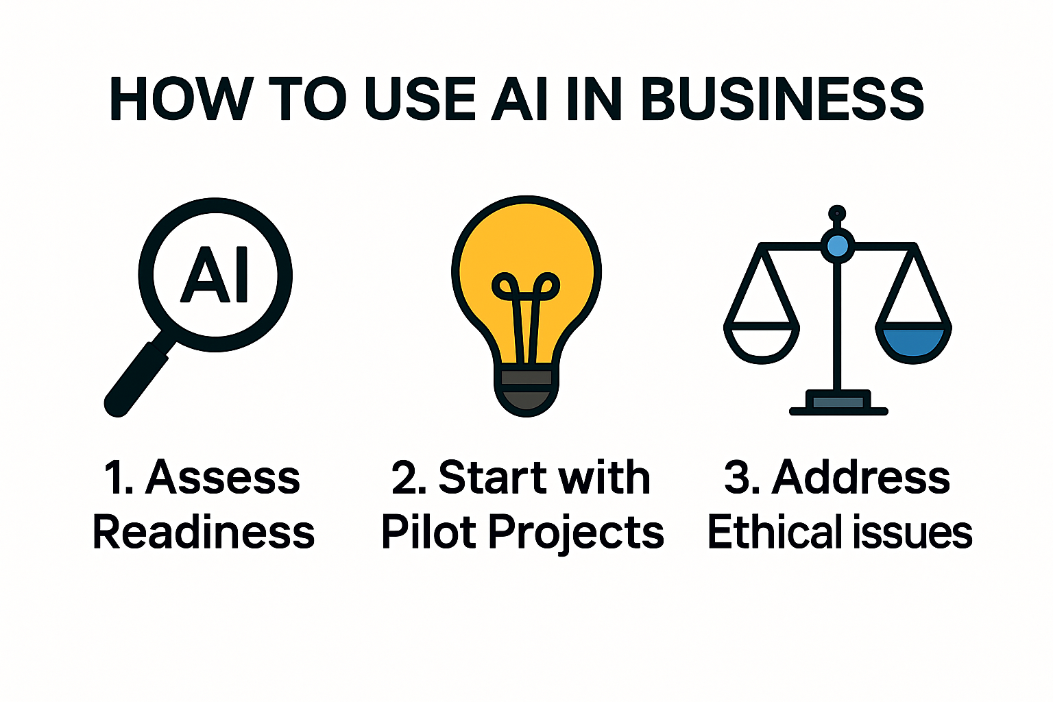 Infographic showing steps to use AI in business