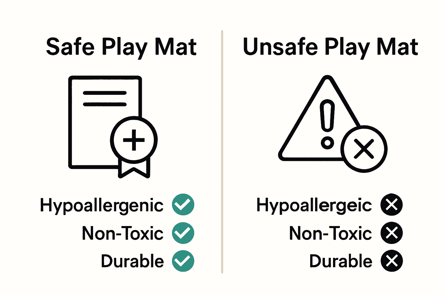 Safe play mat vs unsafe play mat side-by-side icons