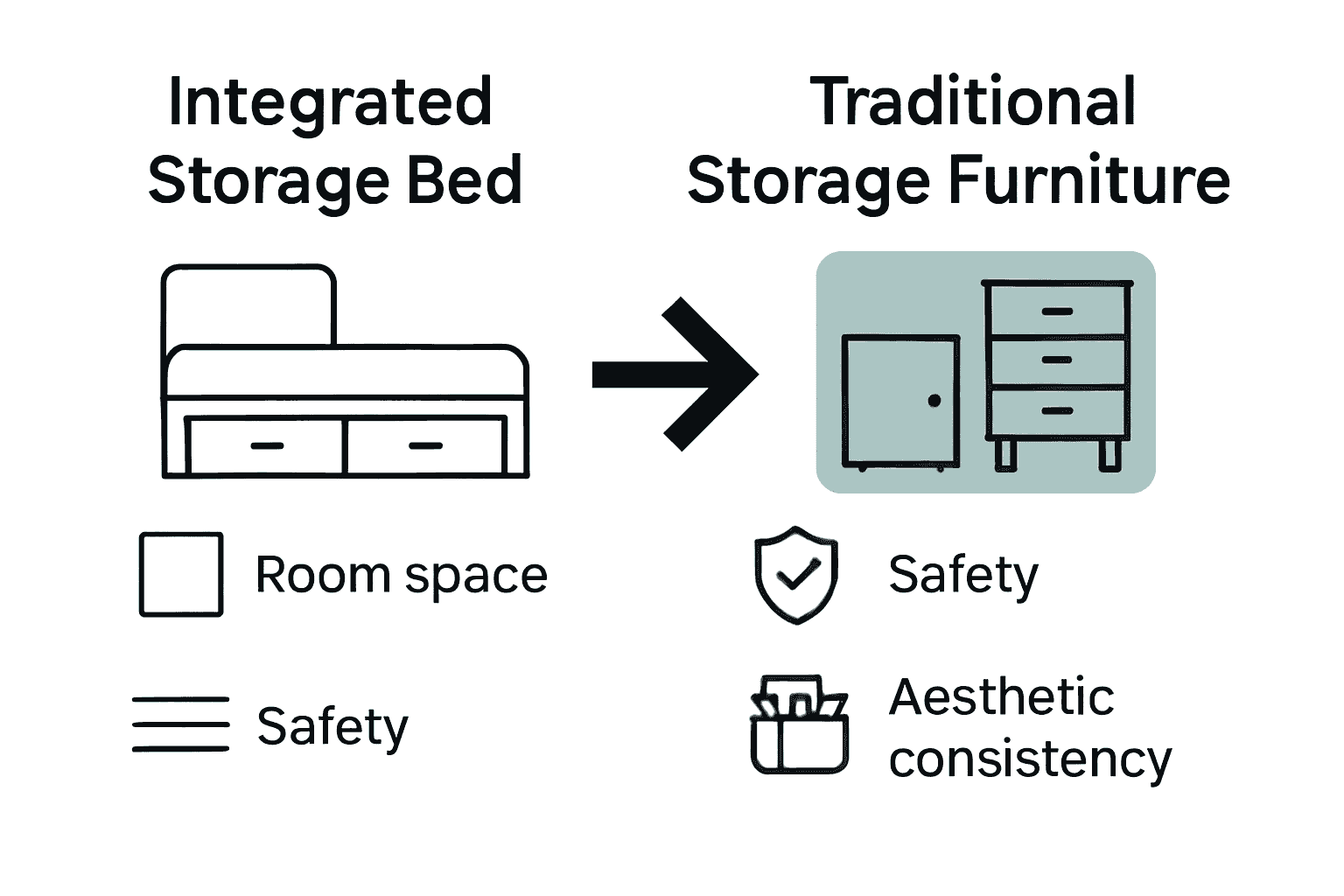 Infographic comparing storage beds to traditional storage furniture in toddler rooms.