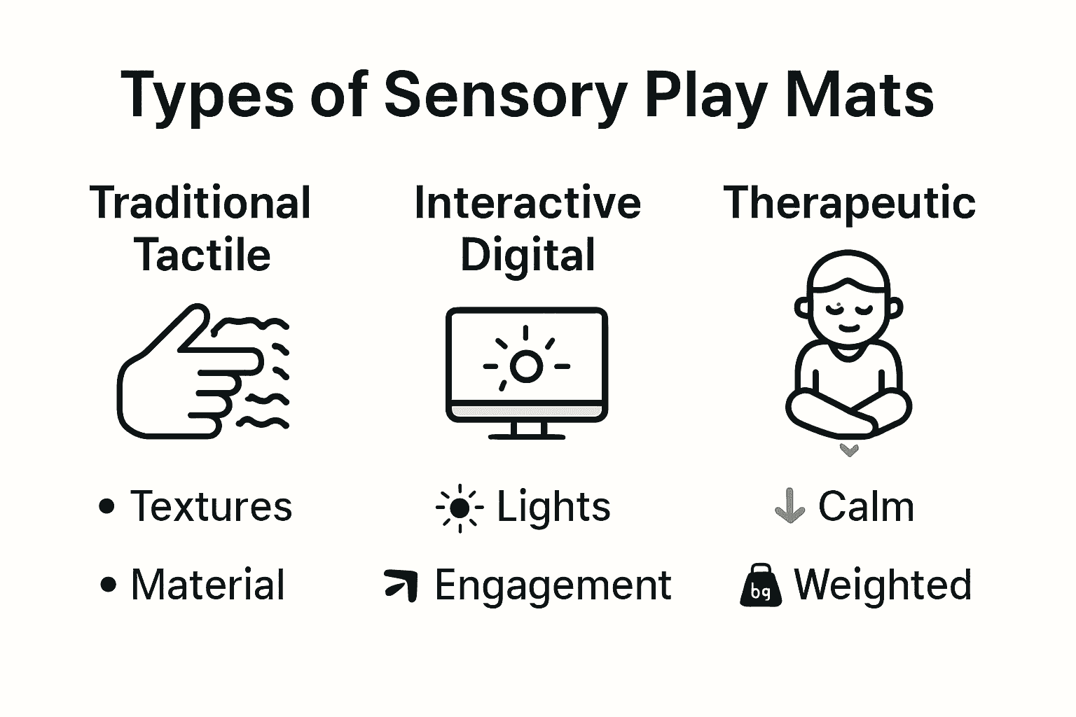 Infographic comparing tactile, digital, and therapeutic sensory mats