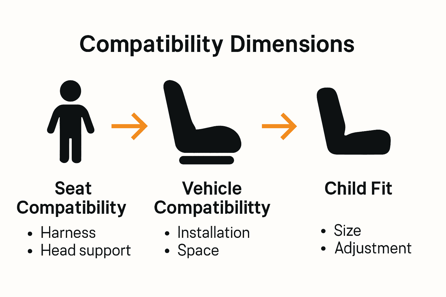 Infographic comparing seat, vehicle, and child compatibility for car seats