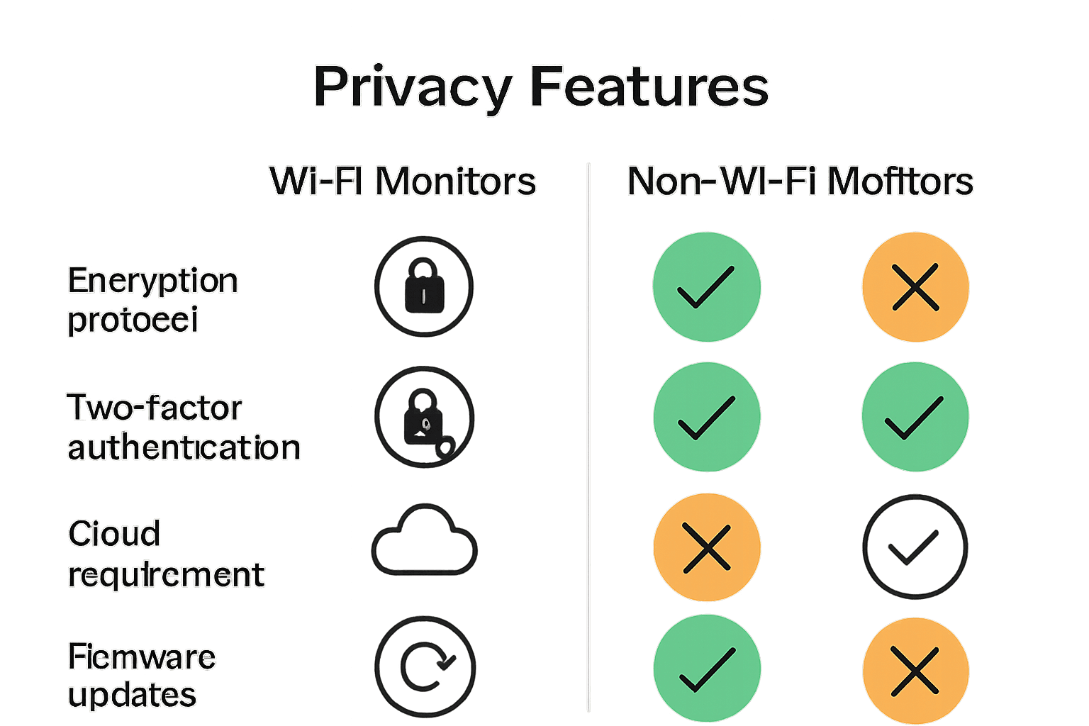 Comparison chart showing privacy features of Wi-Fi vs. non-Wi-Fi baby monitors.