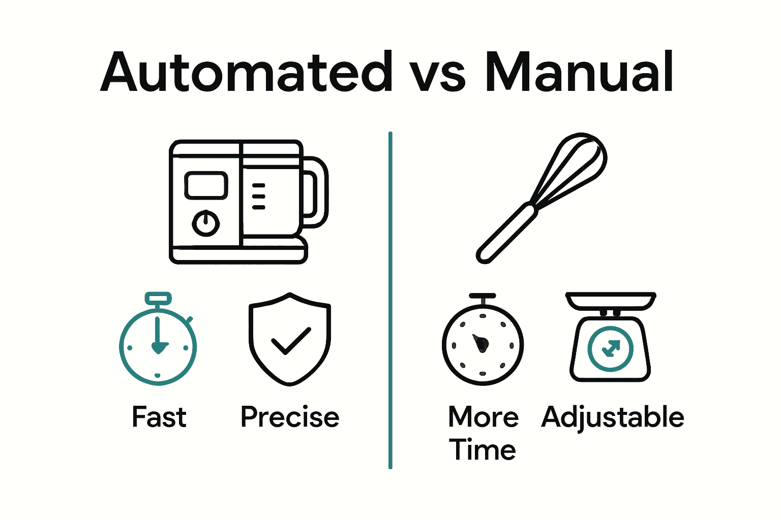 Infographic comparing automated and manual baby food prep methods using icons and brief captions.