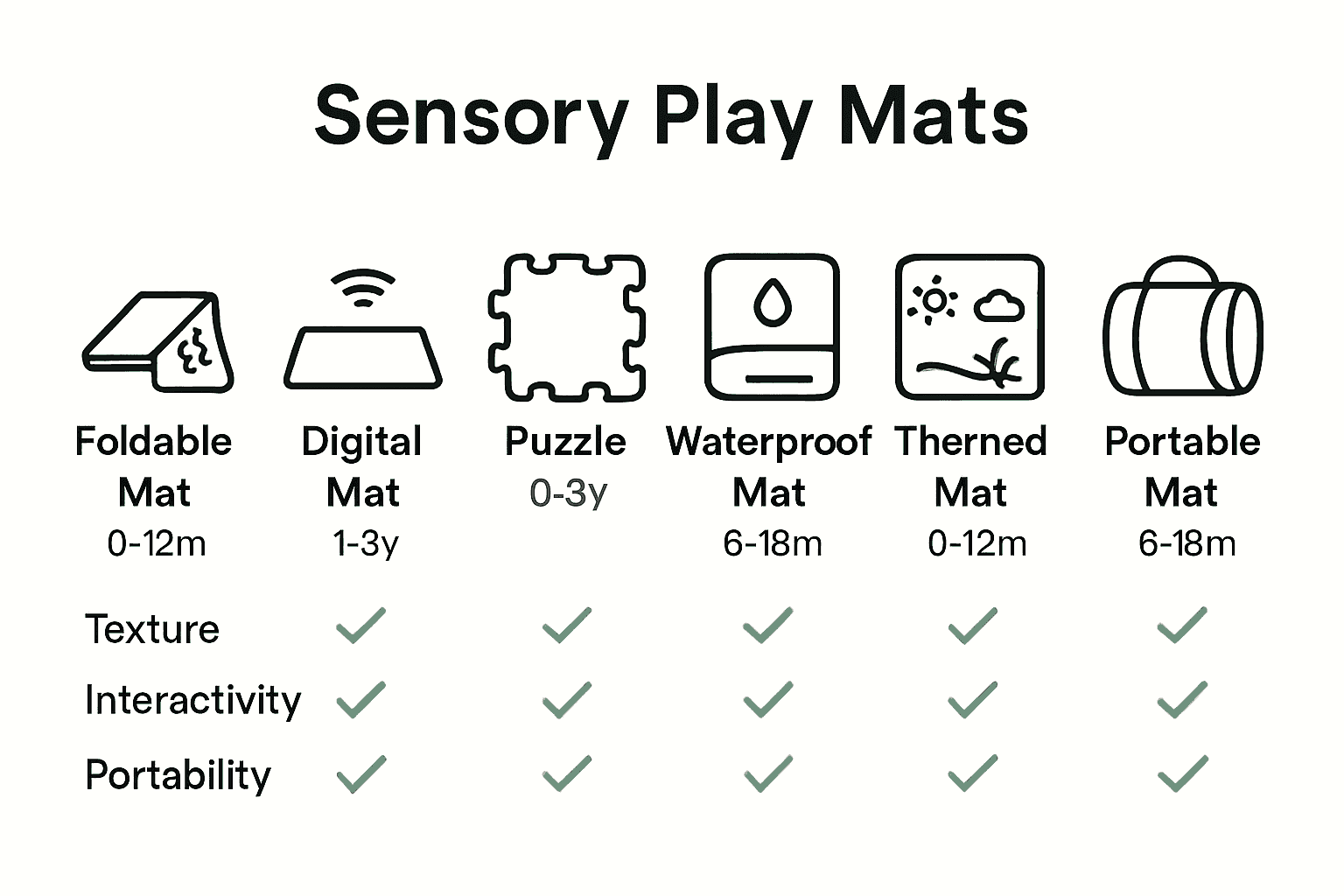 Infographic showing types of sensory play mats and their features