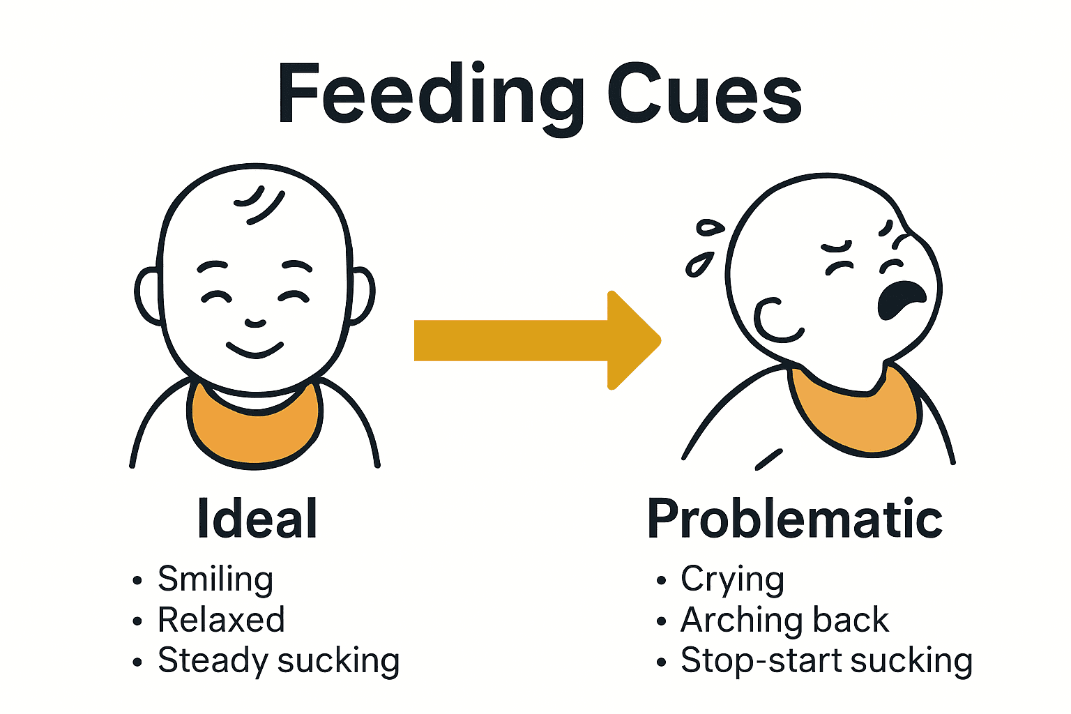 Infographic showing baby feeding comfort cues and warning signs.
