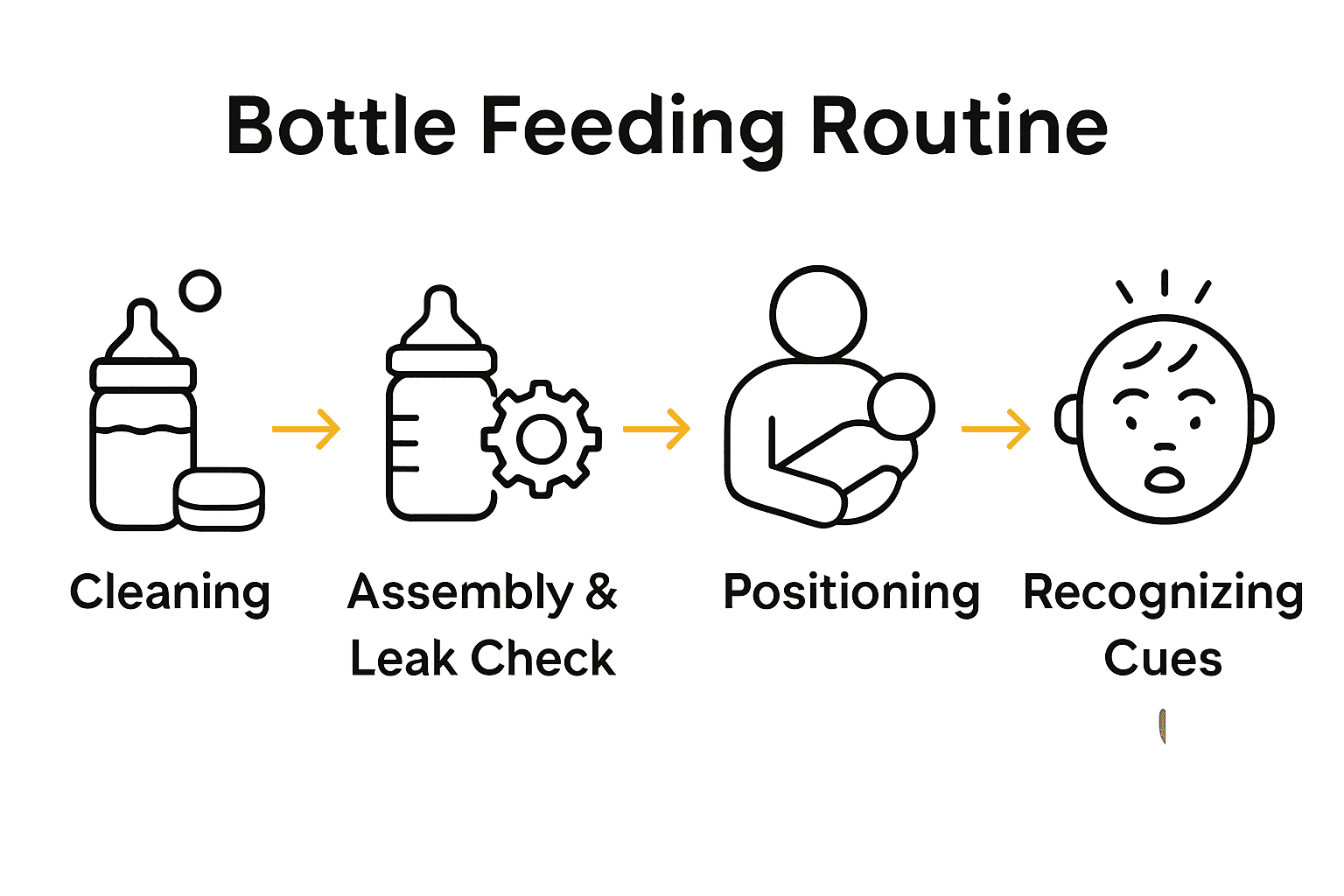 Infographic of safe 5 step bottle feeding process for calm babies