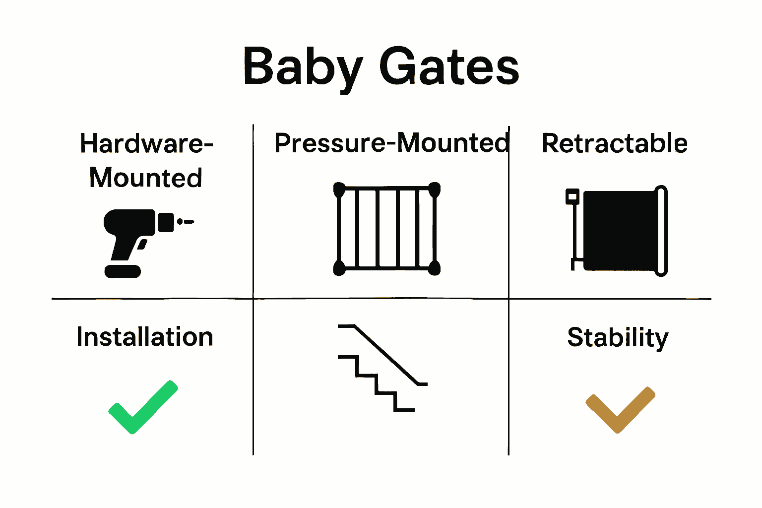 Infographic comparing types of baby gates for stair safety