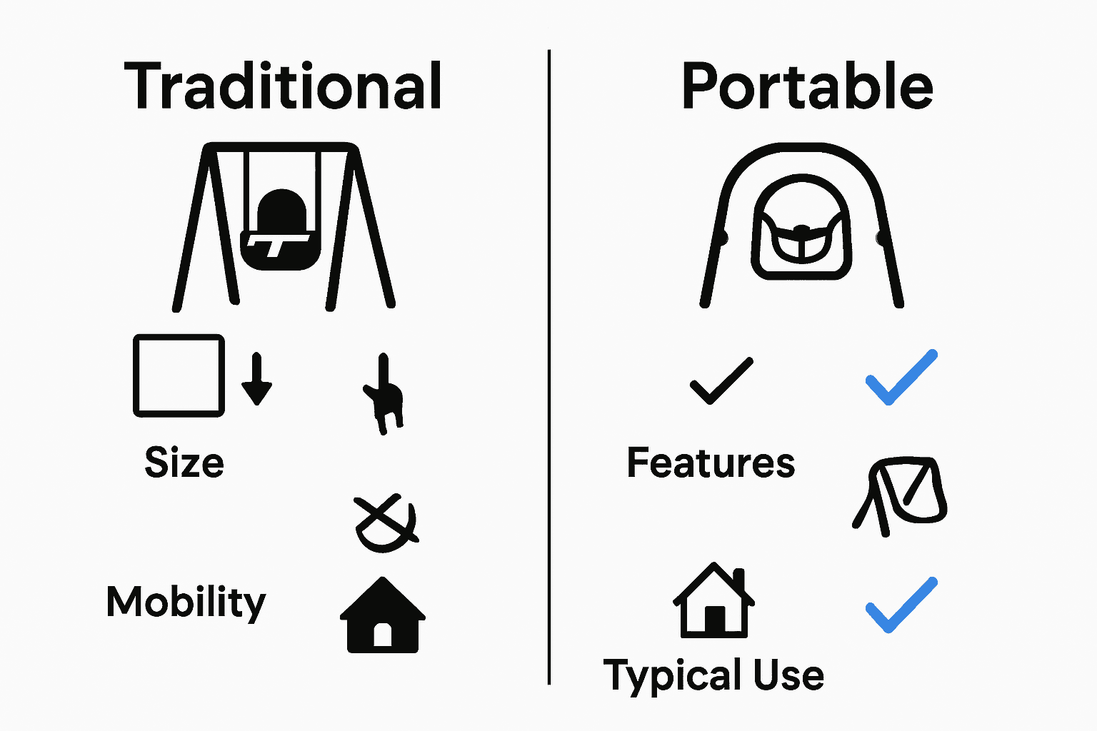 Infographic comparing traditional and portable infant swings