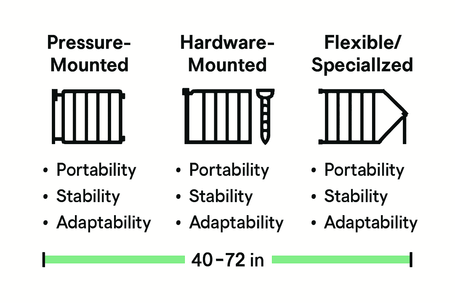 Infographic showing comparison of stair gate types for wide stairs