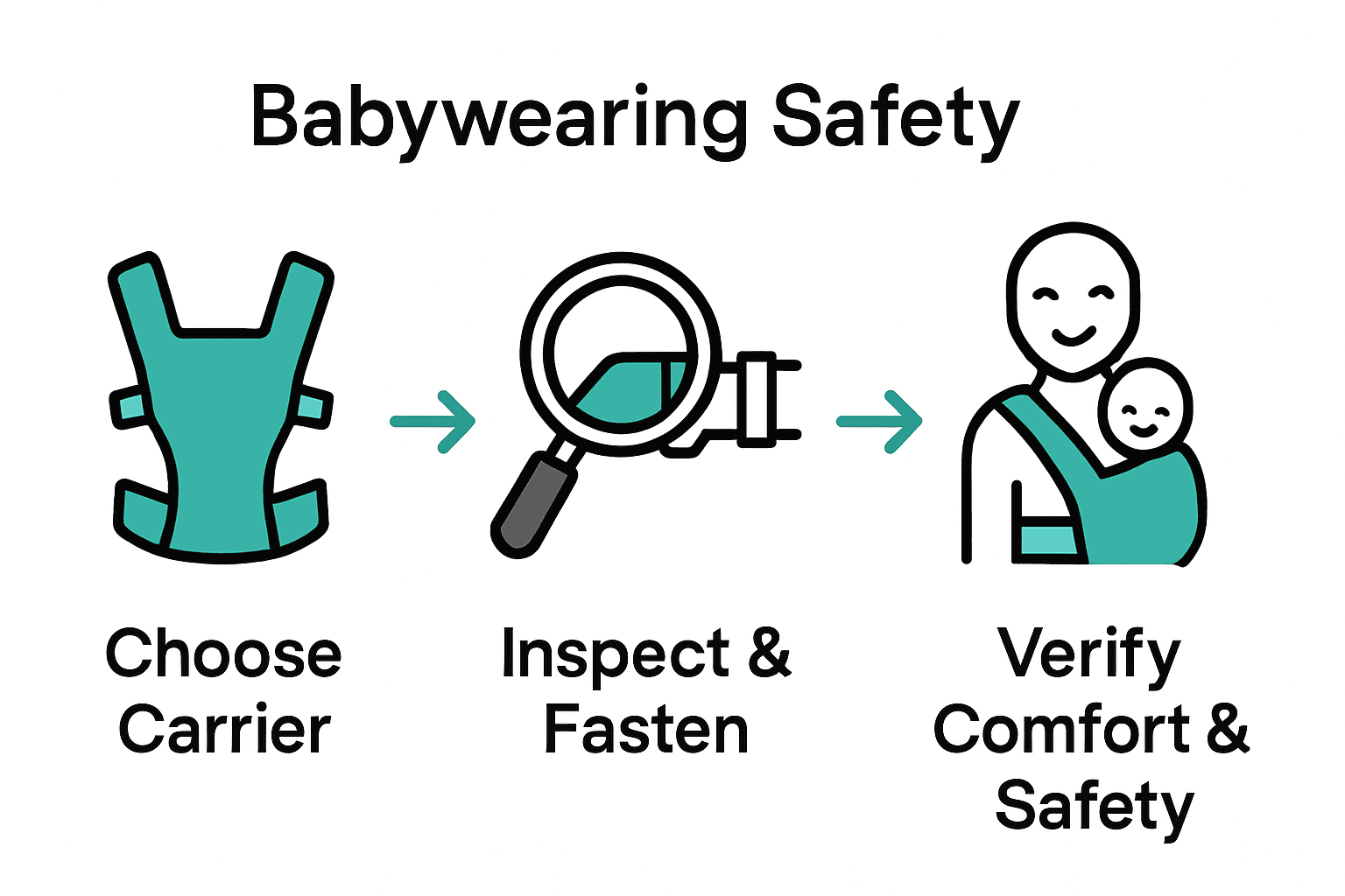 Infographic displaying three main steps to safely prevent babywearing injuries