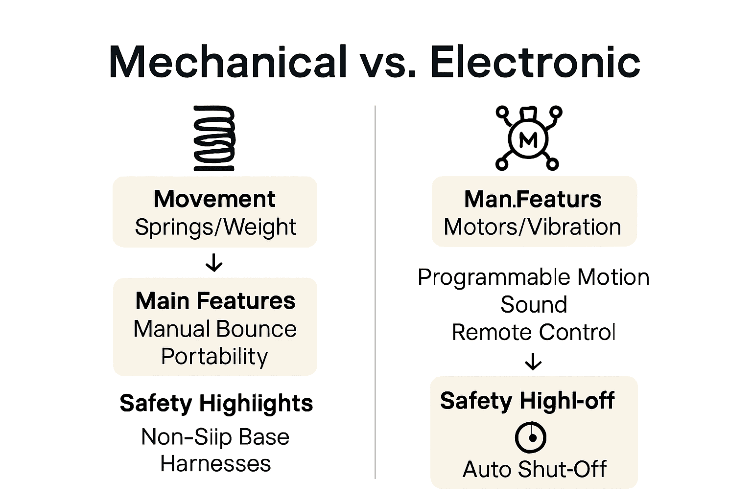 Comparison infographic of mechanical versus electronic baby bouncers
