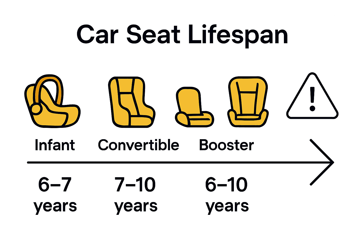 Infographic comparing lifespans of car seat types