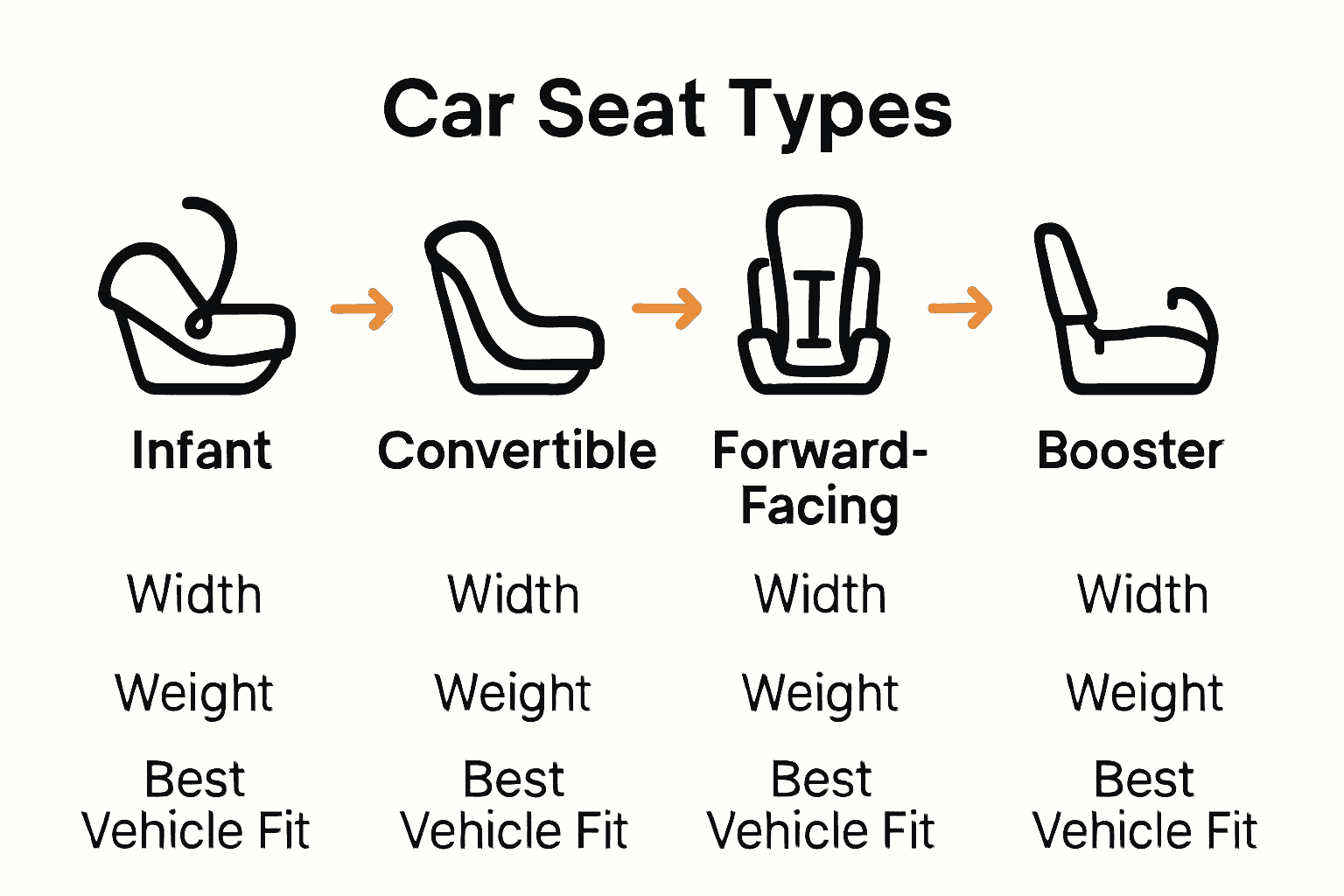 Infographic comparing car seat types and compatibility factors.