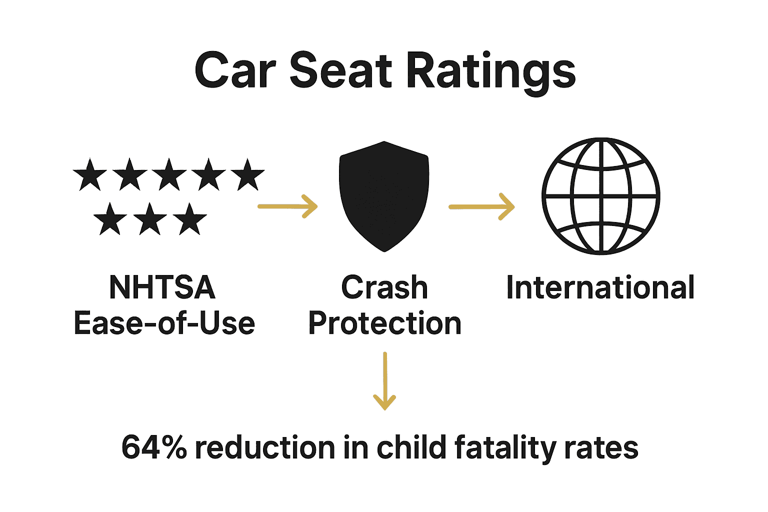 Infographic comparing NHTSA, crash protection, and Euro NCAP car seat safety ratings