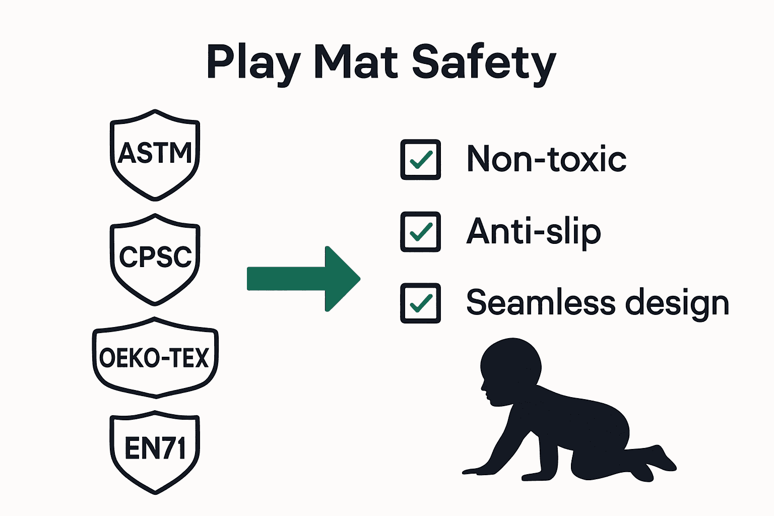 Infographic comparing play mat certifications and safety features