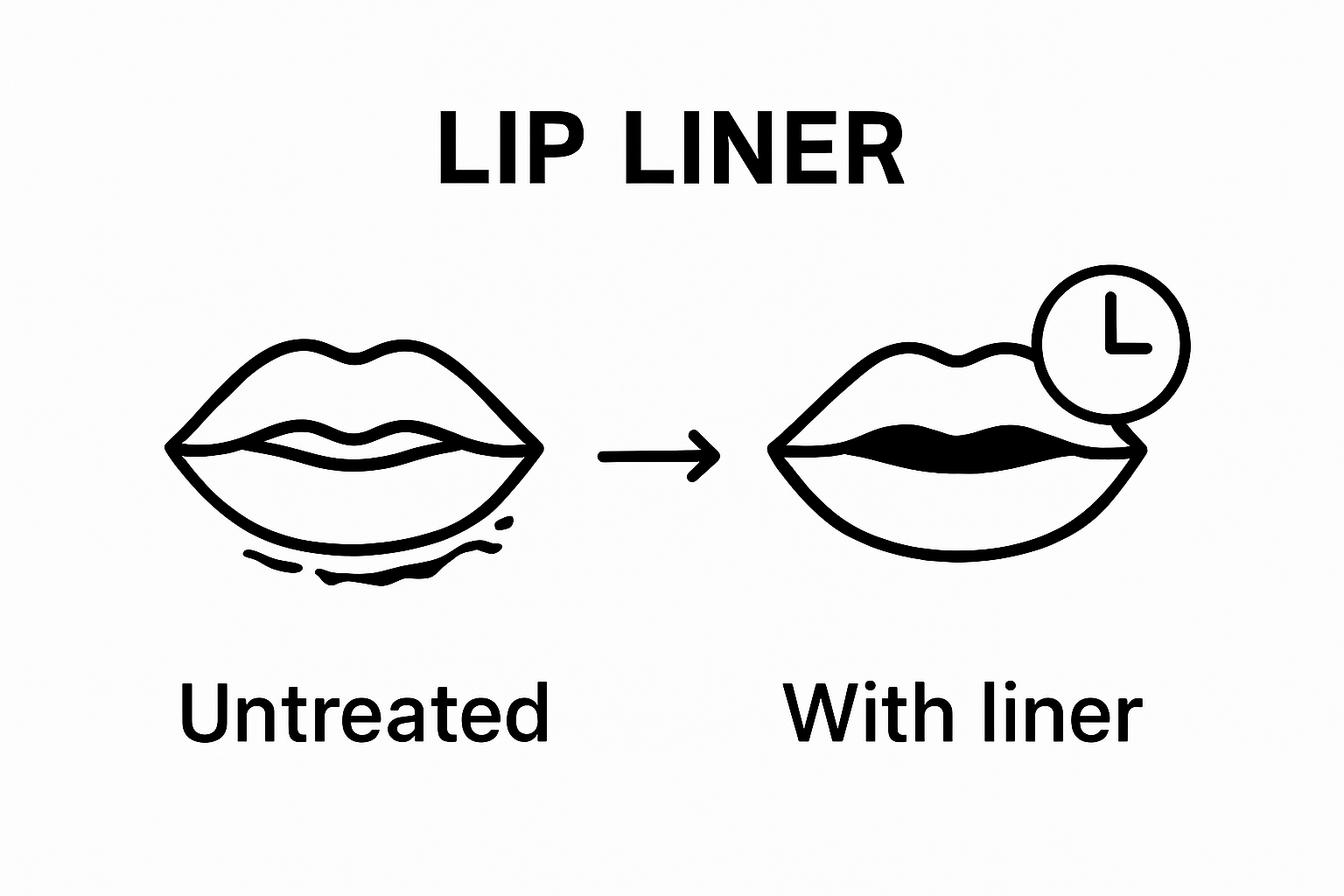 Visual comparison of lips without vs with lip liner