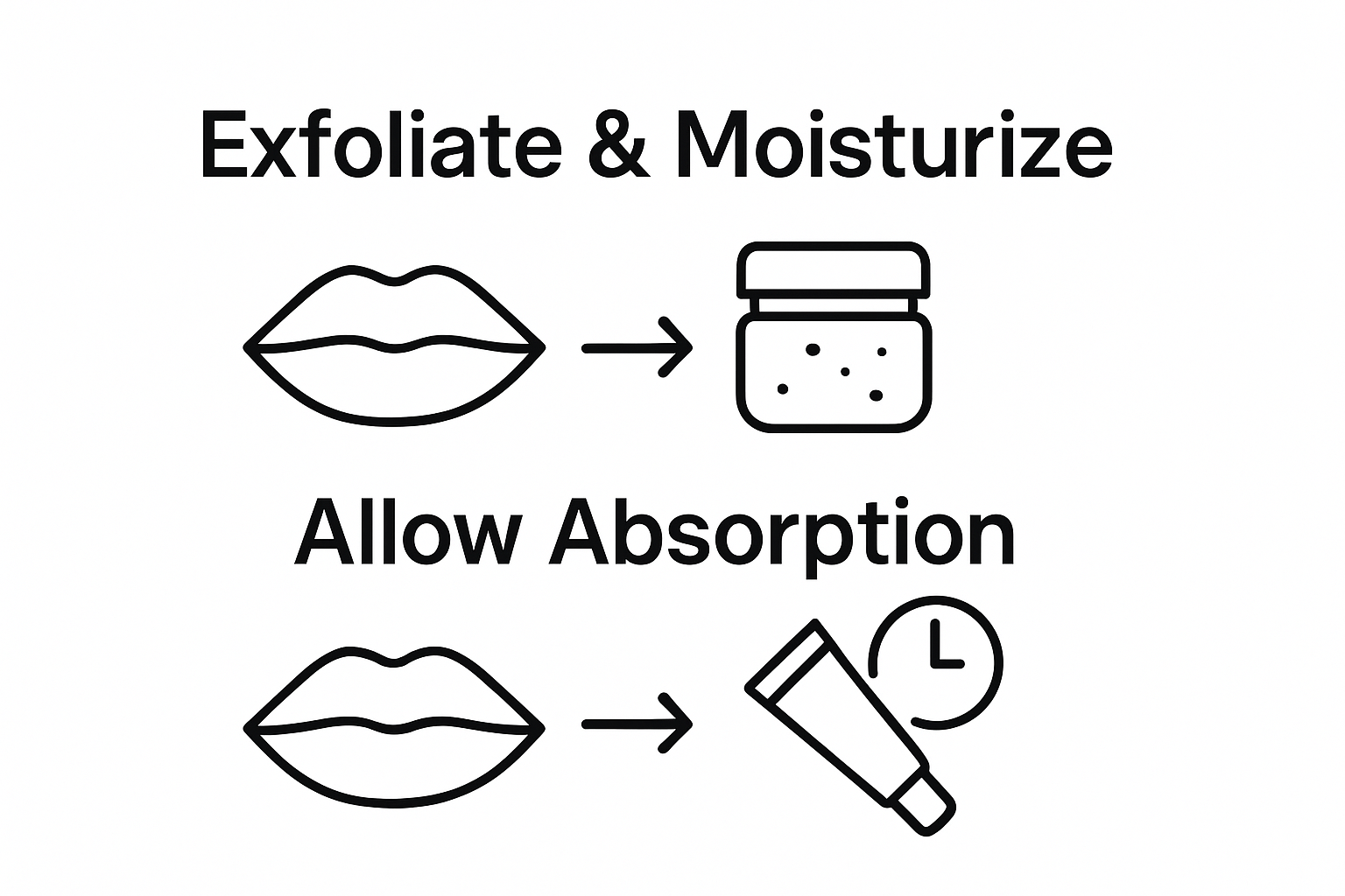 Infographic showing exfoliating and moisturizing lips for step one.
