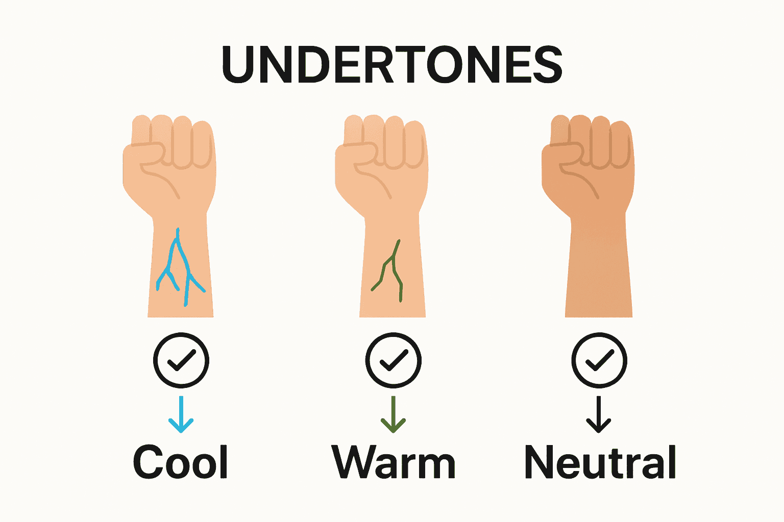Side-by-side wrist vein undertone visual for cool, warm, neutral types