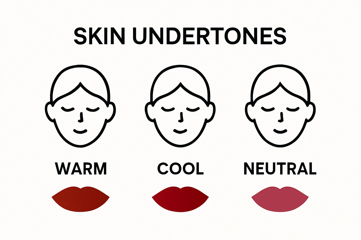 Visual comparison of lip colors for warm, cool, and neutral skin undertones