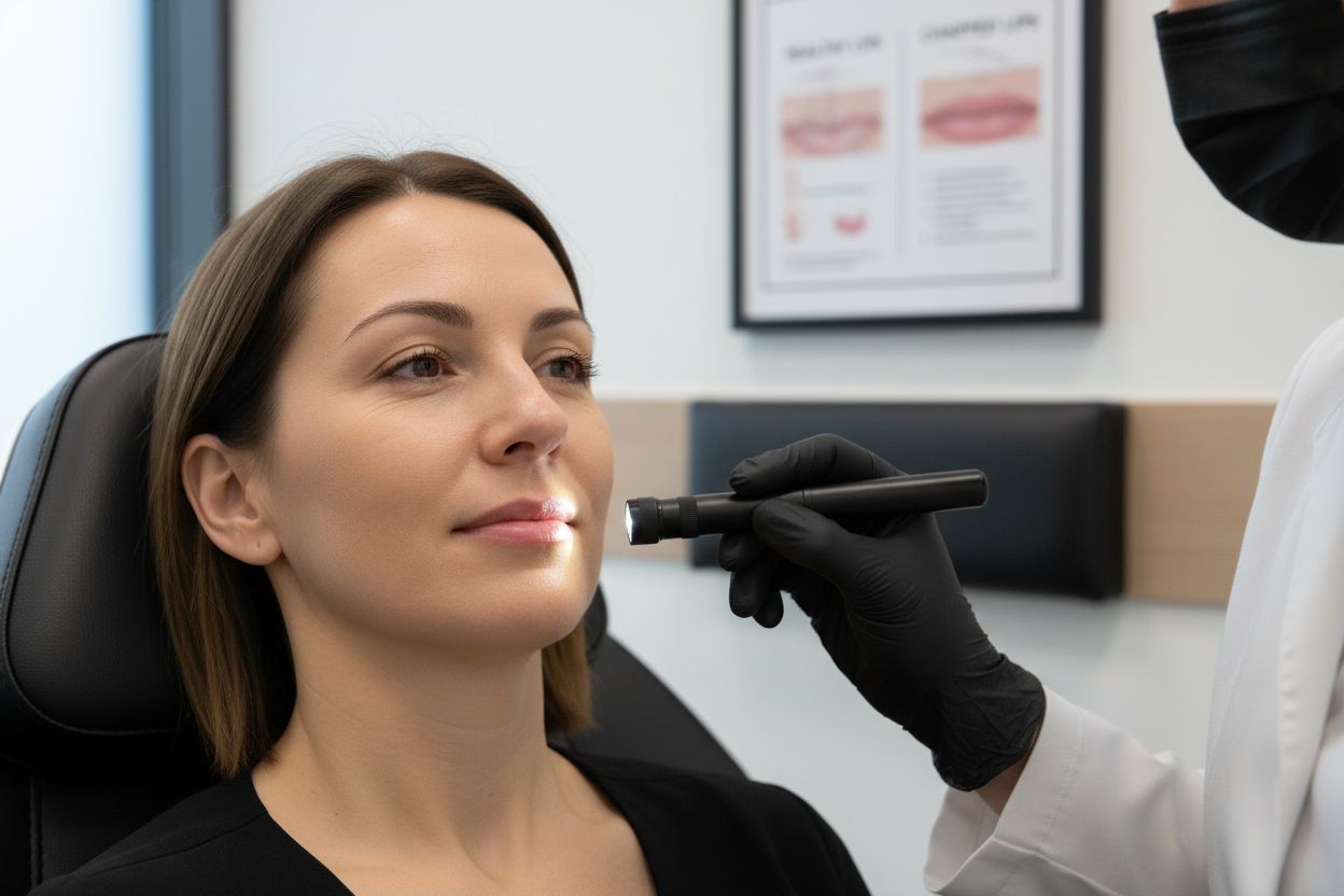 dermatologist examining lips