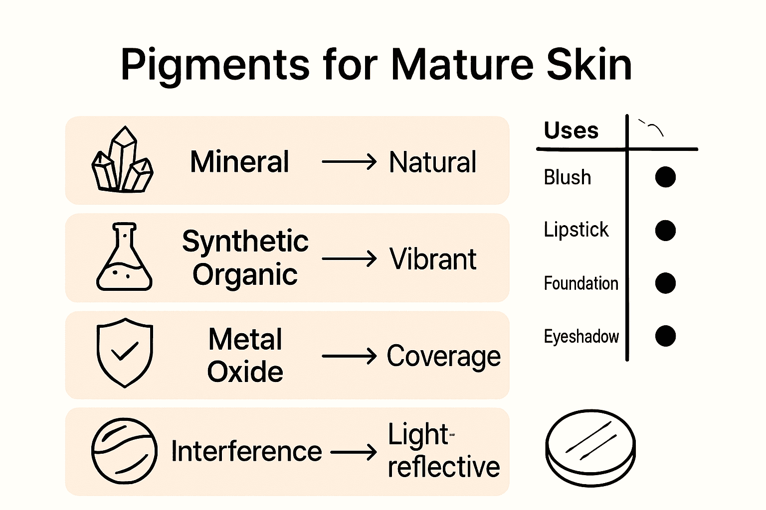 Infographic comparing pigment types for women over 40 makeup