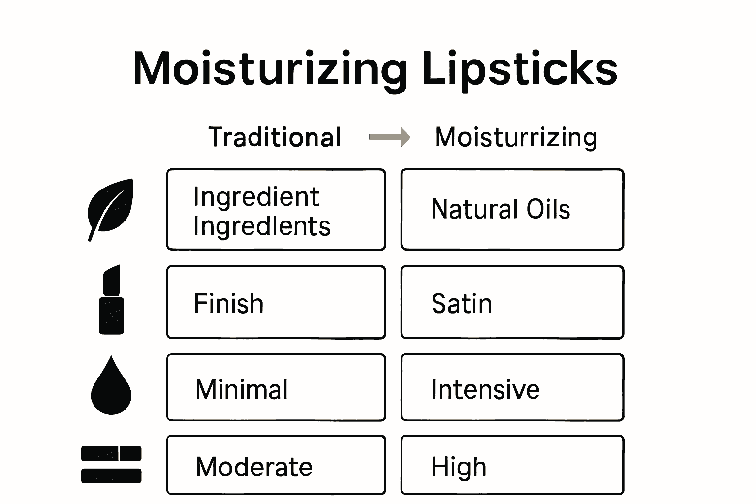 Infographic comparing moisturizing lipstick features and ingredient benefits