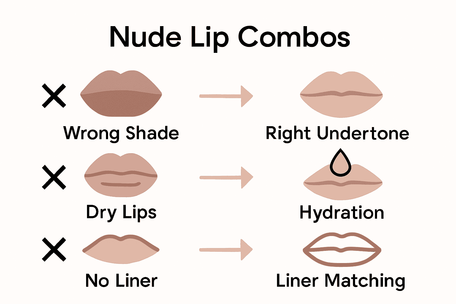 Comparison of common nude lip combo mistakes and proper techniques for mature lips