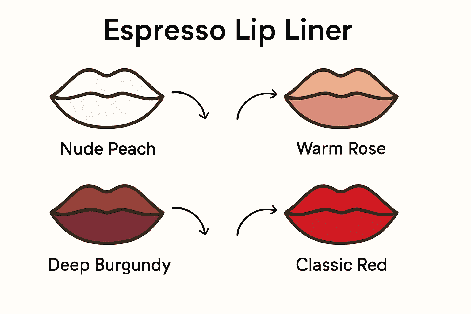Infographic visualizing best lipstick colors to pair with espresso lip liner for mature women.