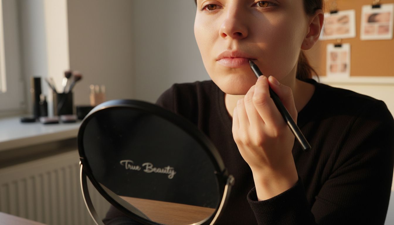 Detail of precise lip liner outlining