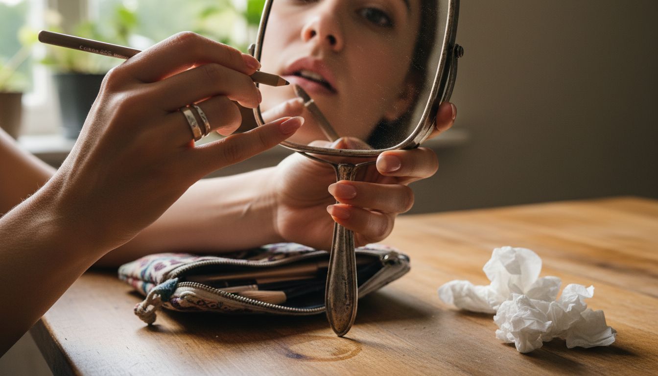 Close up of precise lip liner application