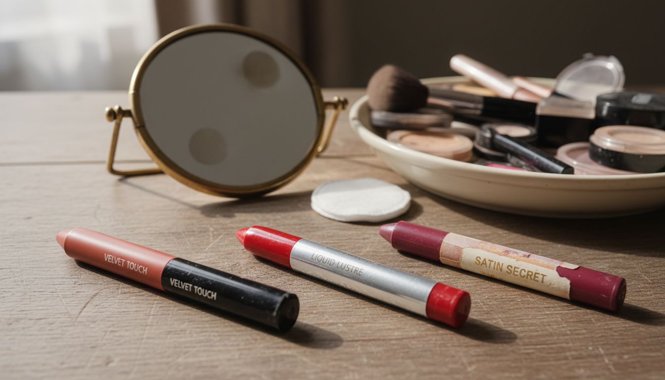 Three lip crayon types on a table
