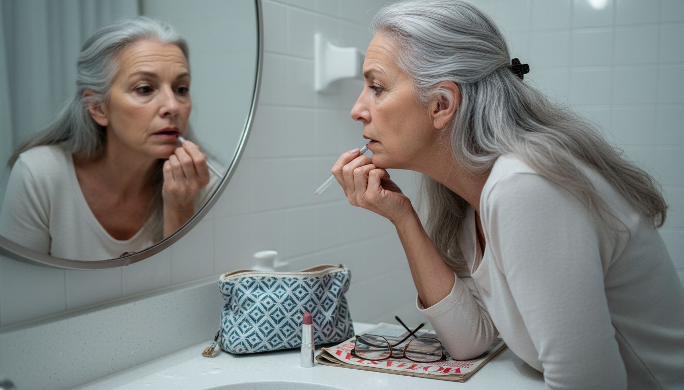 Older woman applying invisible lip liner