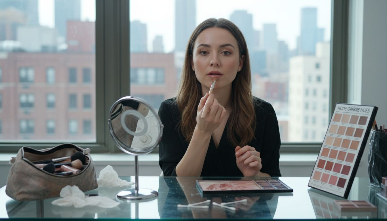 Artist blending ombre nude lip colors