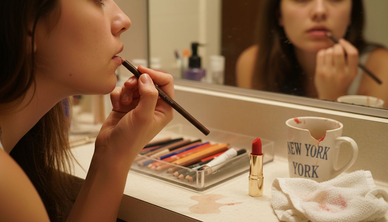 Close-up outlining lips for fullness