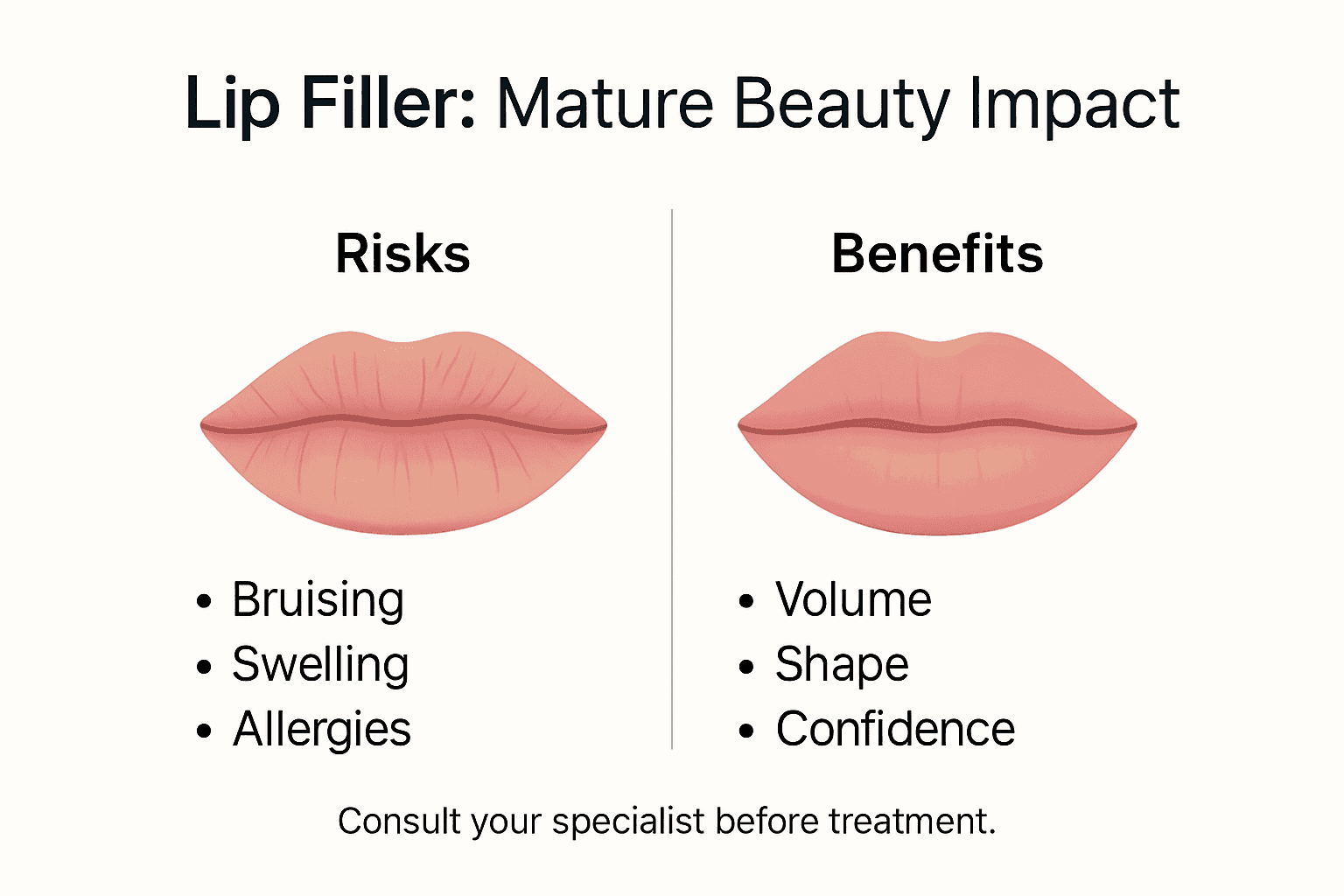 Infographic showing risks and benefits of lip filler