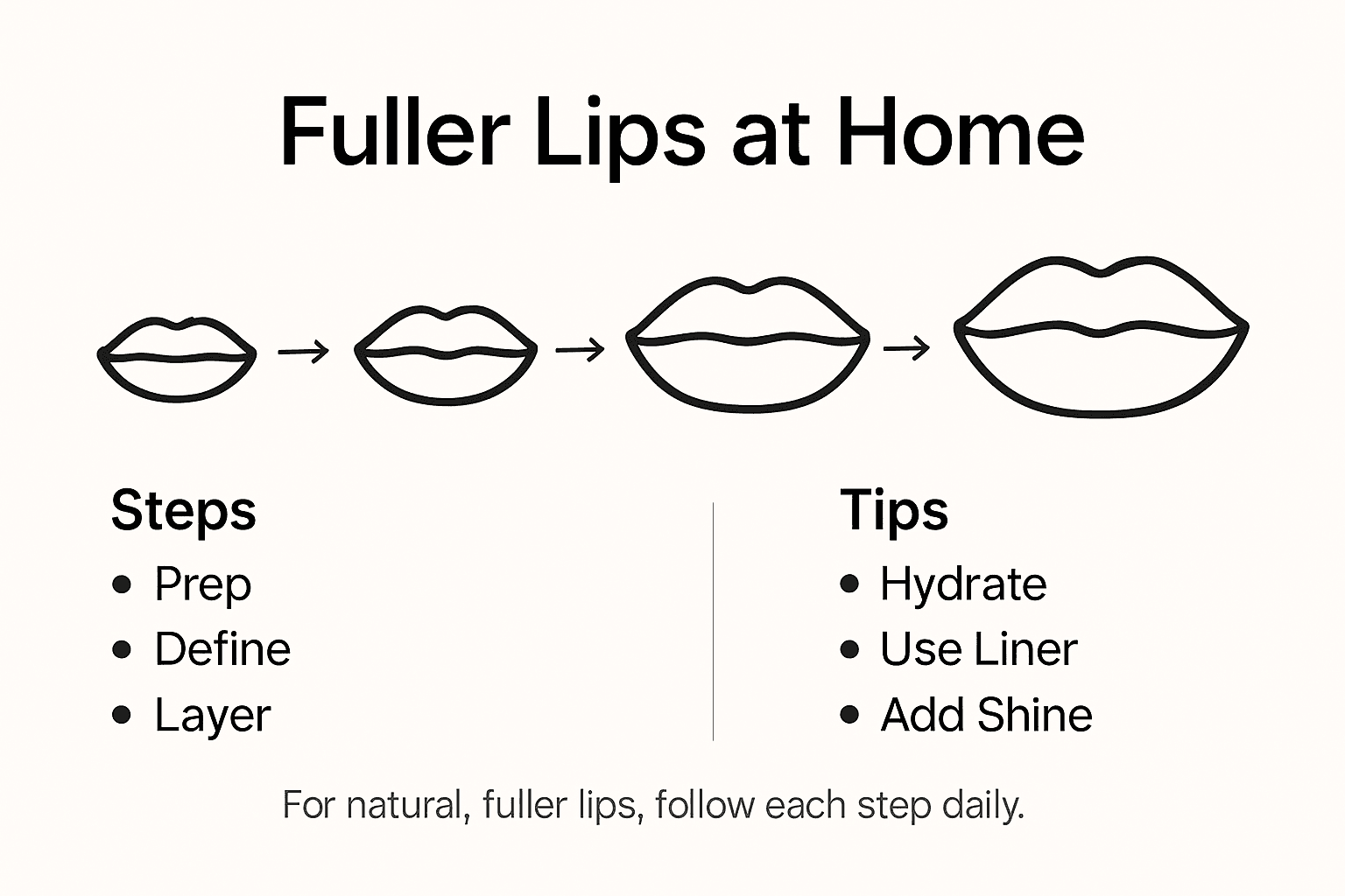 Infographic showing steps for fuller lips naturally