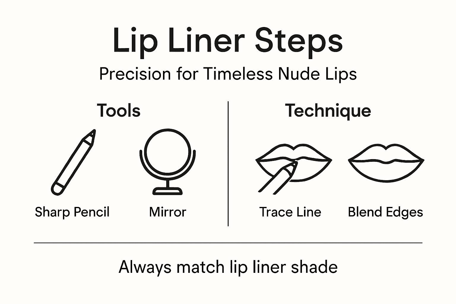 Infographic showing lip liner steps and tools