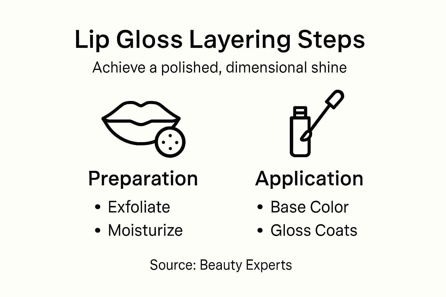 Infographic showing lip gloss layering steps