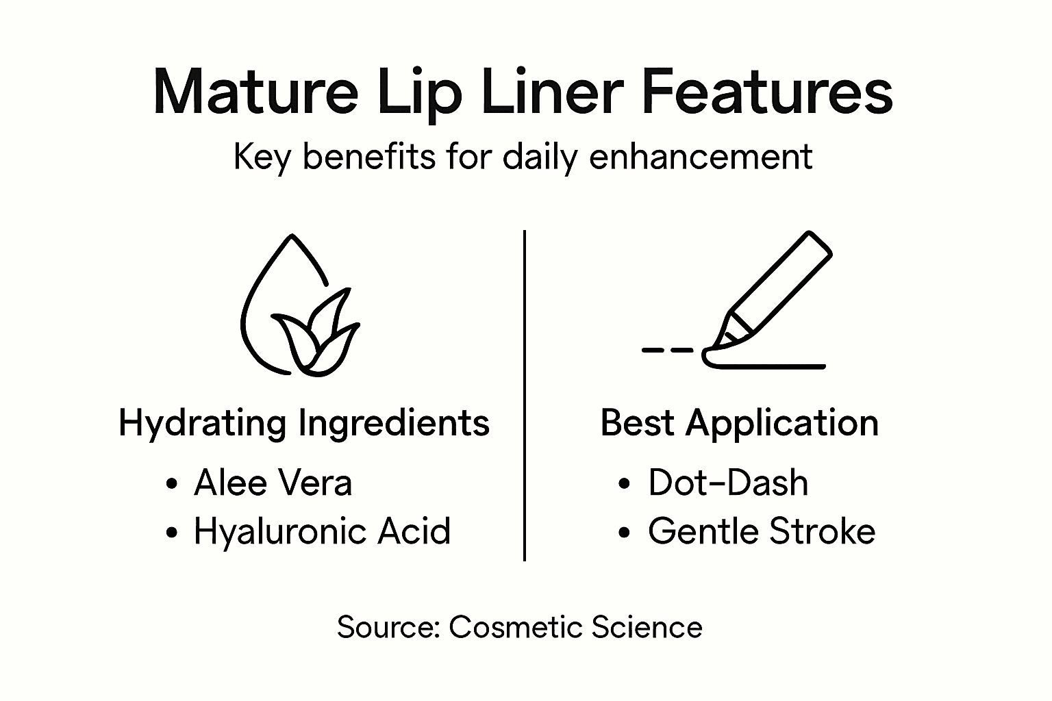 Infographic showing mature lip liner features and application