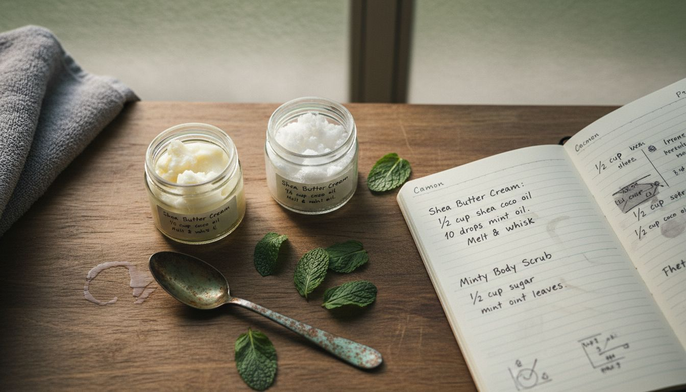 Organic lip plumper ingredients on bathroom counter