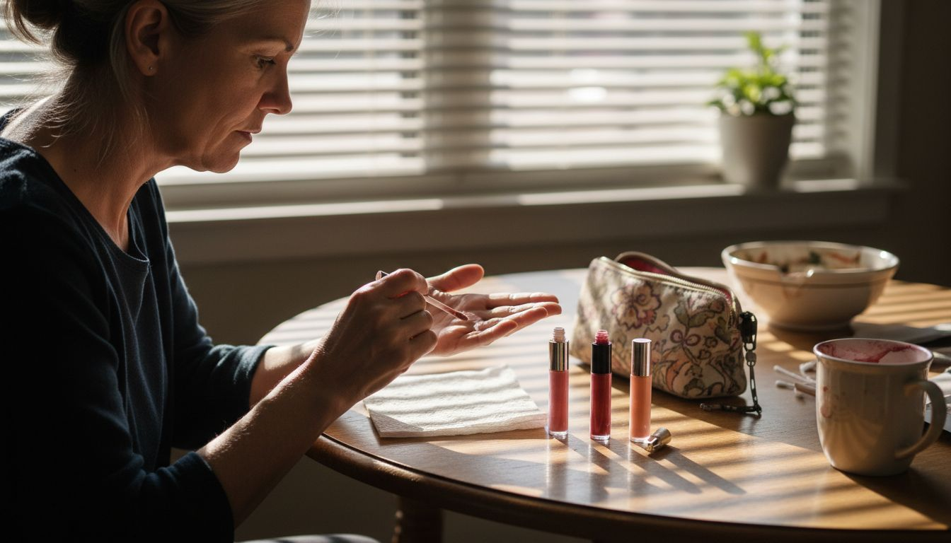 Testing lip gloss textures on hand